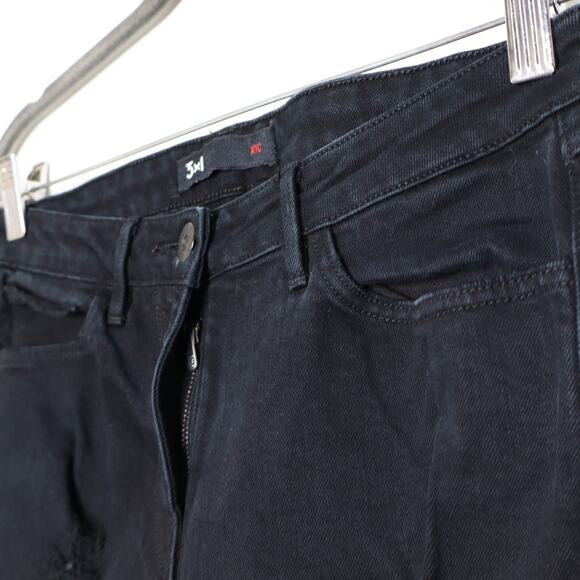 3X1 NYC High Rise Ripped Jeans Distressed Denim Straight Bowie Black Women's 27 - Picture 3 of 10